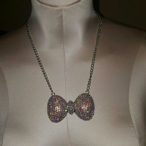 Large Ab crystal bow necklace